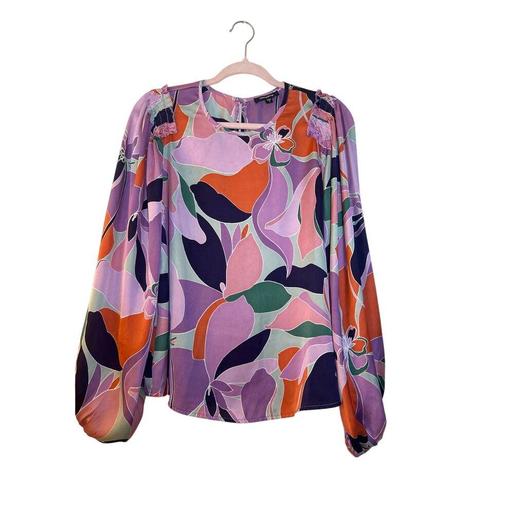 Mittoshop Small Abstract Floral Print Long Sleeve Blouse Top Multicolor